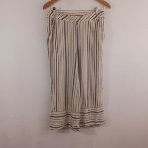Soft Surroundings Wide Leg Striped Crop Pants Tassel Tie Waist Size SP